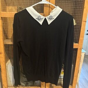 Milano Black Sweater with White Embellished Collar